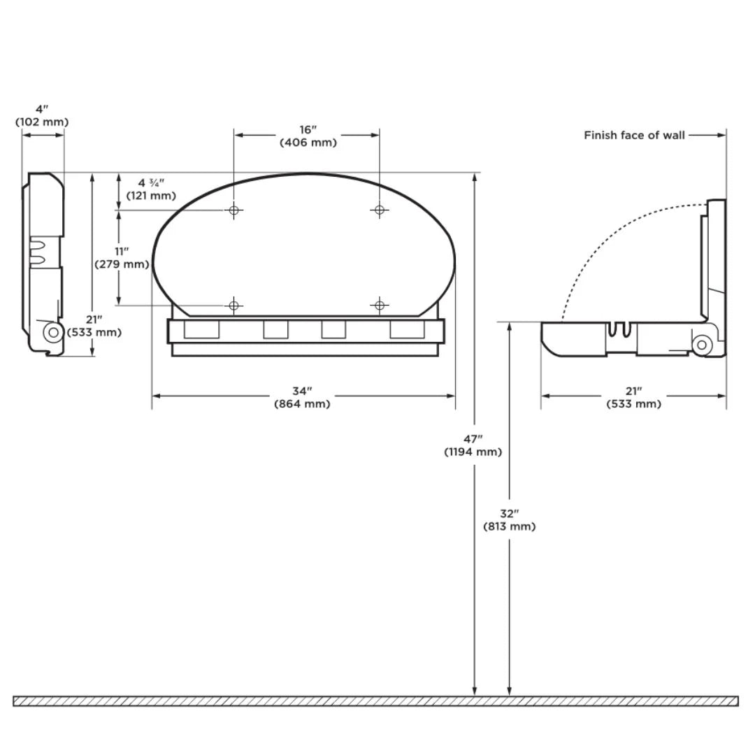 Koala Kare KB208 Oval Shaped Wall Mounted Baby Changing Table