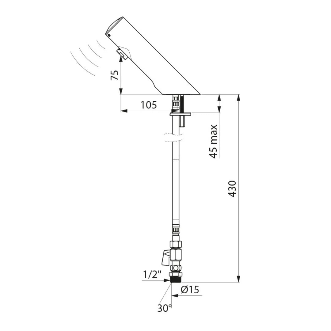 44000615 DELABIE TEMPOMATIC 4 Automatic Battery Powered Deck Mounted Sensor Tap